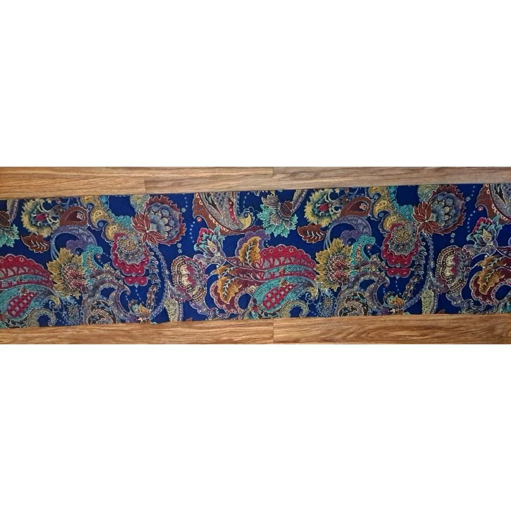 Blue Curtain Valance Paisley Floral Abstract Red Gold Boho Cottage 13x72